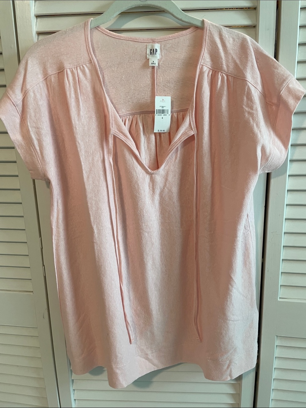 GAP Light Pink Short Sleeve Tie-Front Peasant Top